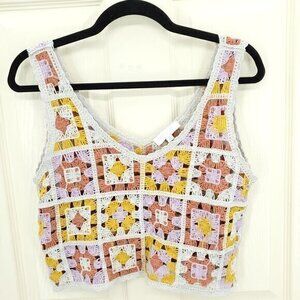 Granny Square Crochet Knit Patchwork Crop Top S Retro Hippie Halloween